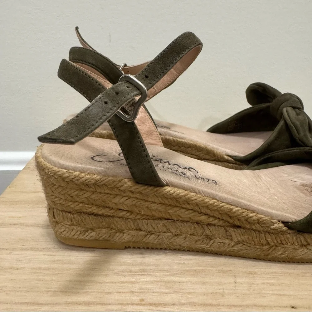 Gaimo Dark Brown Bow Strap Espadrille Wedge Sandals 37/6.5